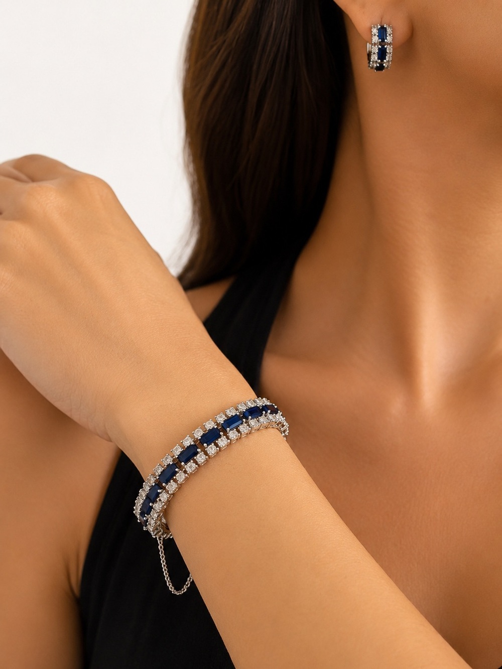 Kramer Elegant Blue and Silver-tone bracelet and earring Set vintage